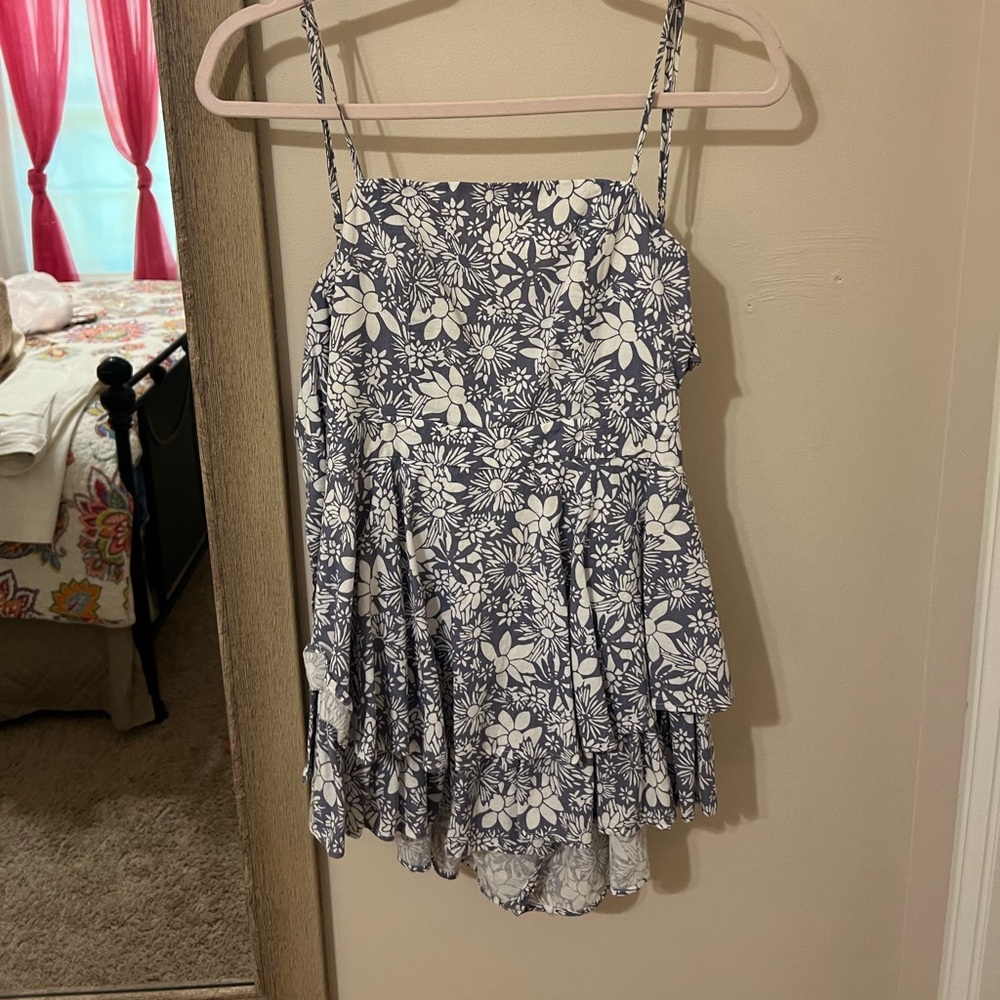 Blue and White Floral Romper